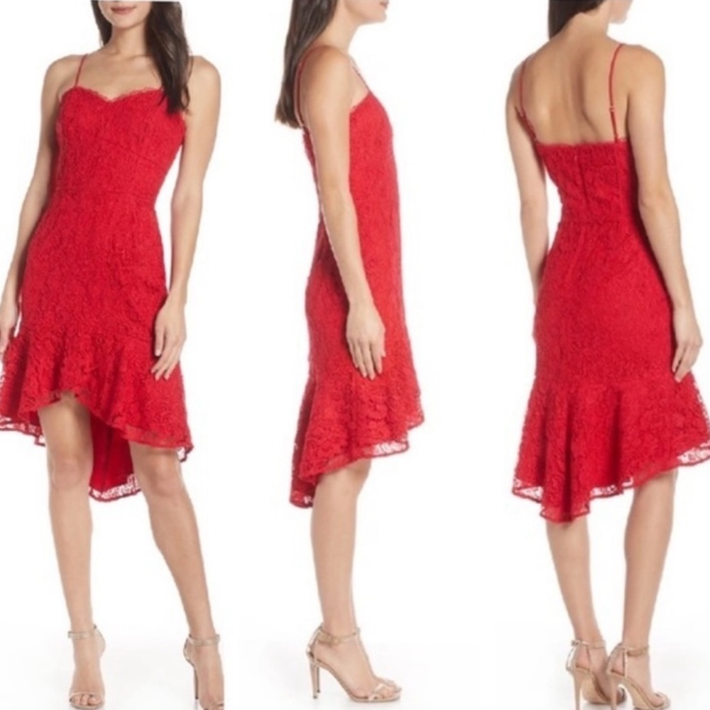 Harlyn cherry red lace sleeveless dress